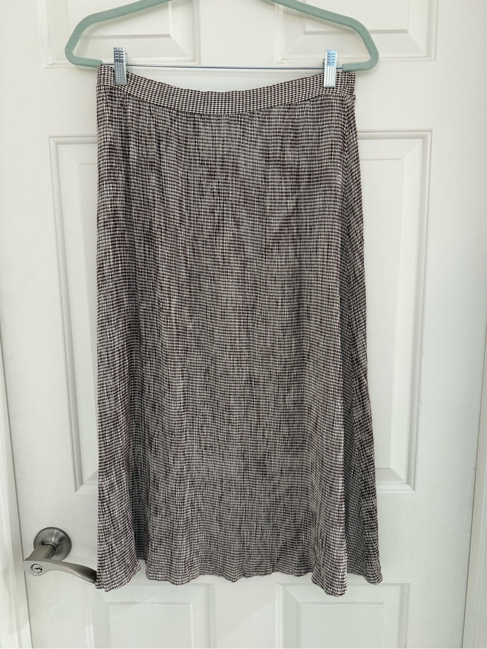 Boutique Europa Vintage Brown Plaid Check Gingham Crinkle Skirt